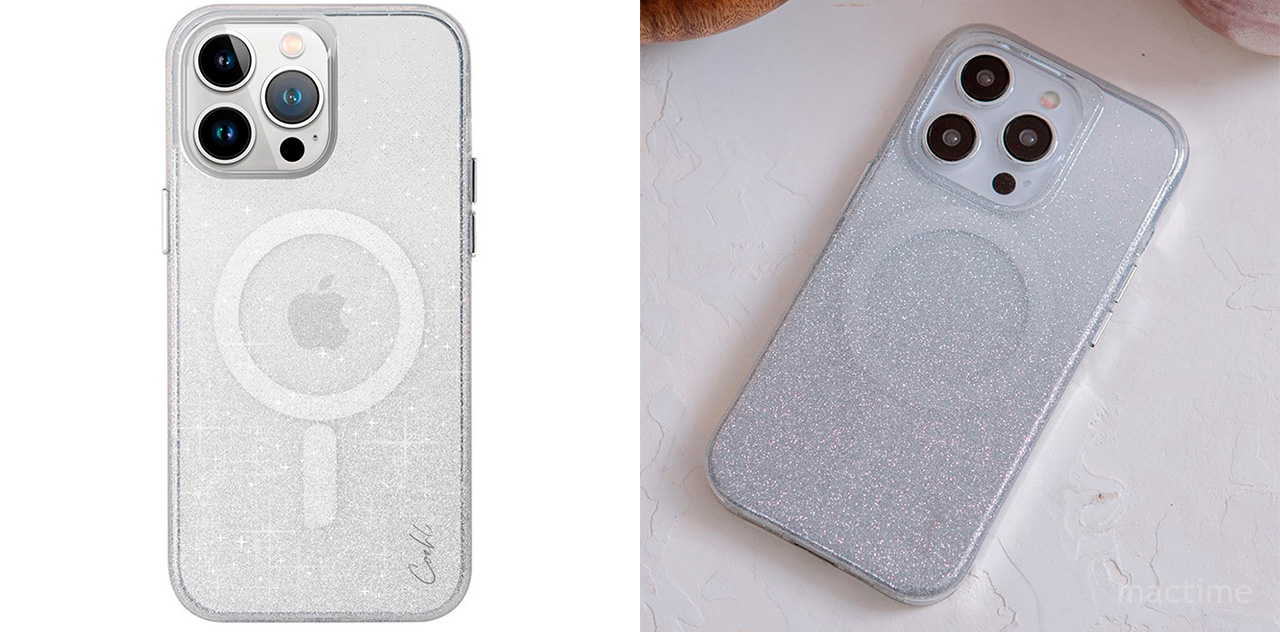 Стильный полупрозрачный чехол серебристого цвета Uniq COEHL Lumino с MagSafe для iPhone 15 Pro Max